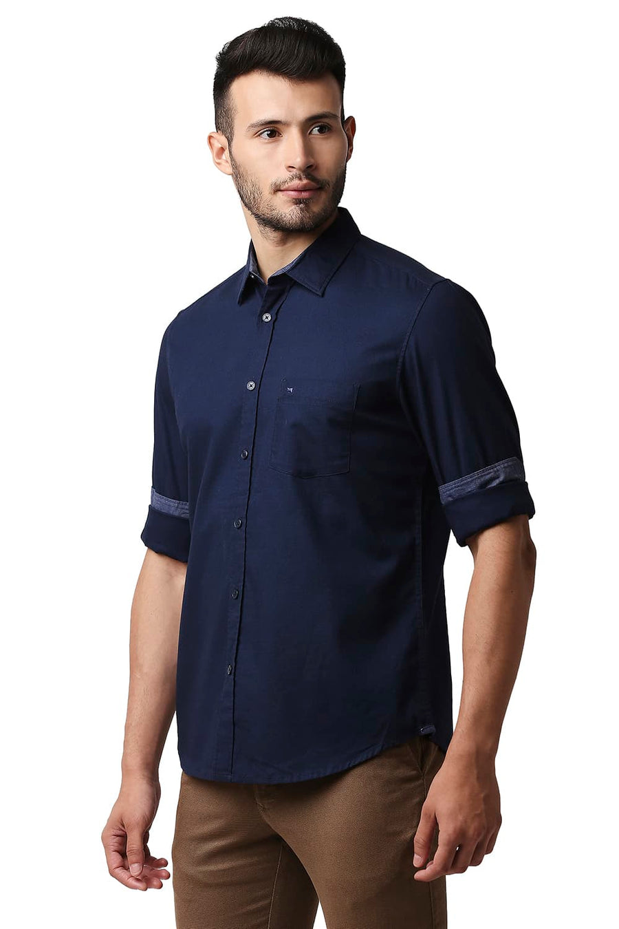 BASICS SLIM FIT NAVY SPACE CREPE SHIRT