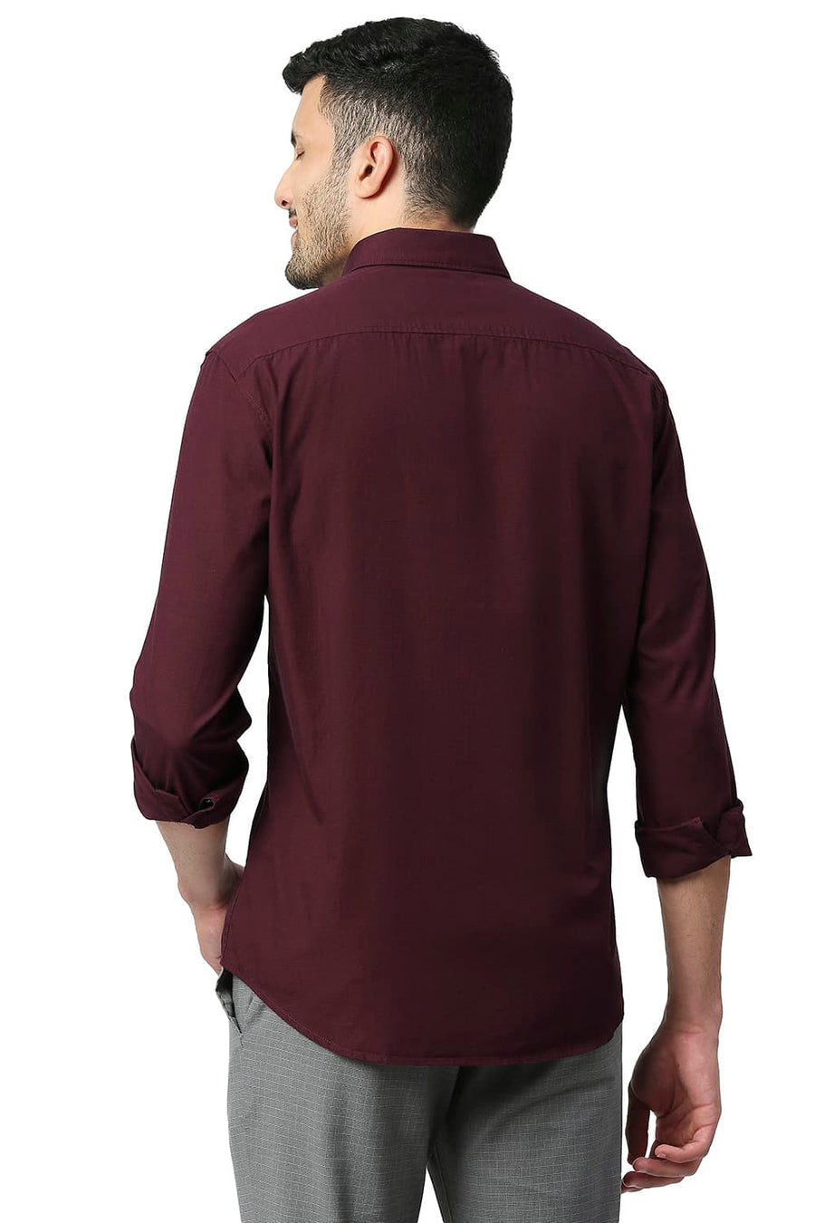 BASICS SLIM FIT PORT MAROON COTTON FIL-A-FIL SHIRT