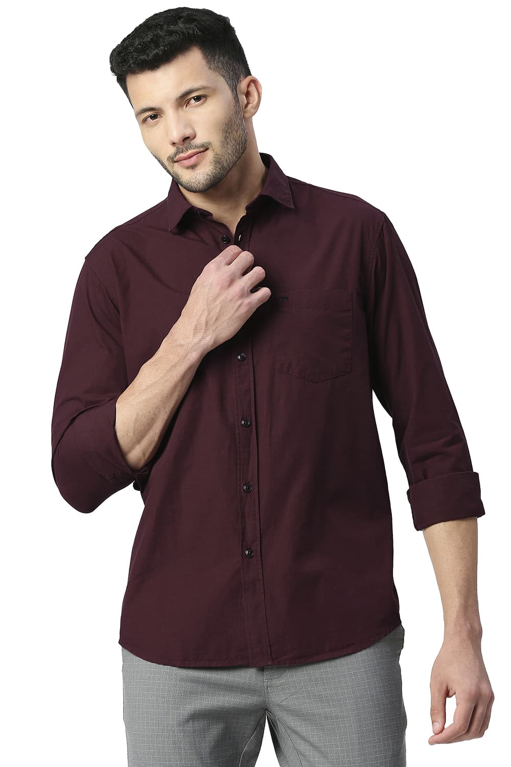 BASICS SLIM FIT COTTON FIL-A-FIL SHIRT