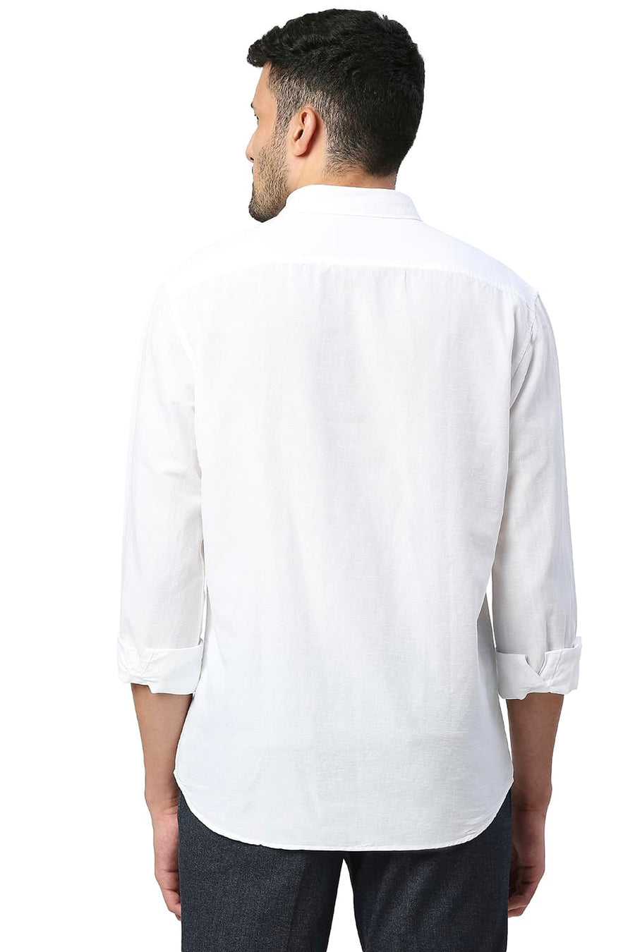 BASICS SLIM FIT BRIGHT WHITE COTTON LINEN SHIRT