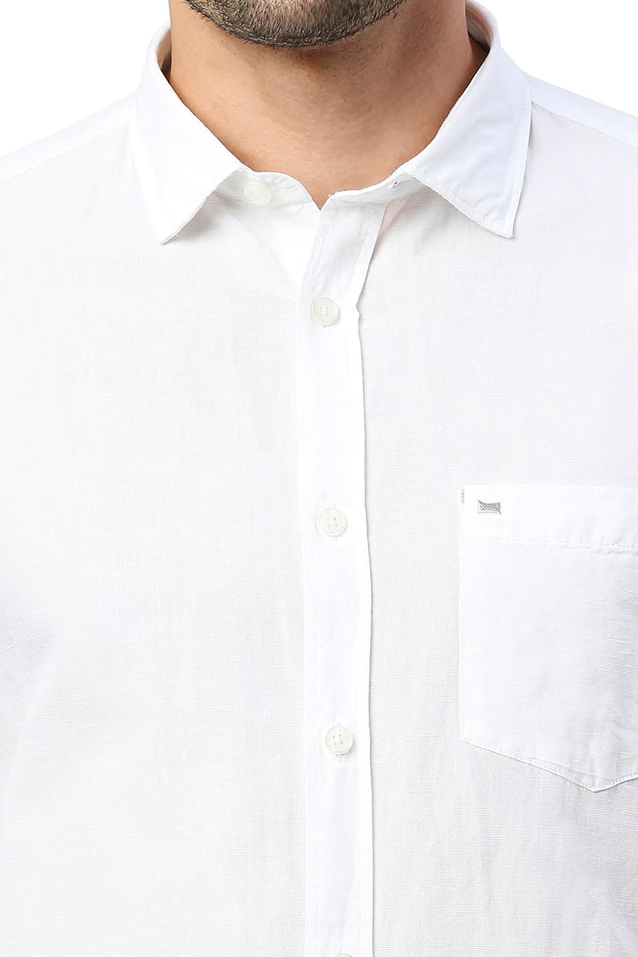 BASICS SLIM FIT BRIGHT WHITE COTTON LINEN SHIRT