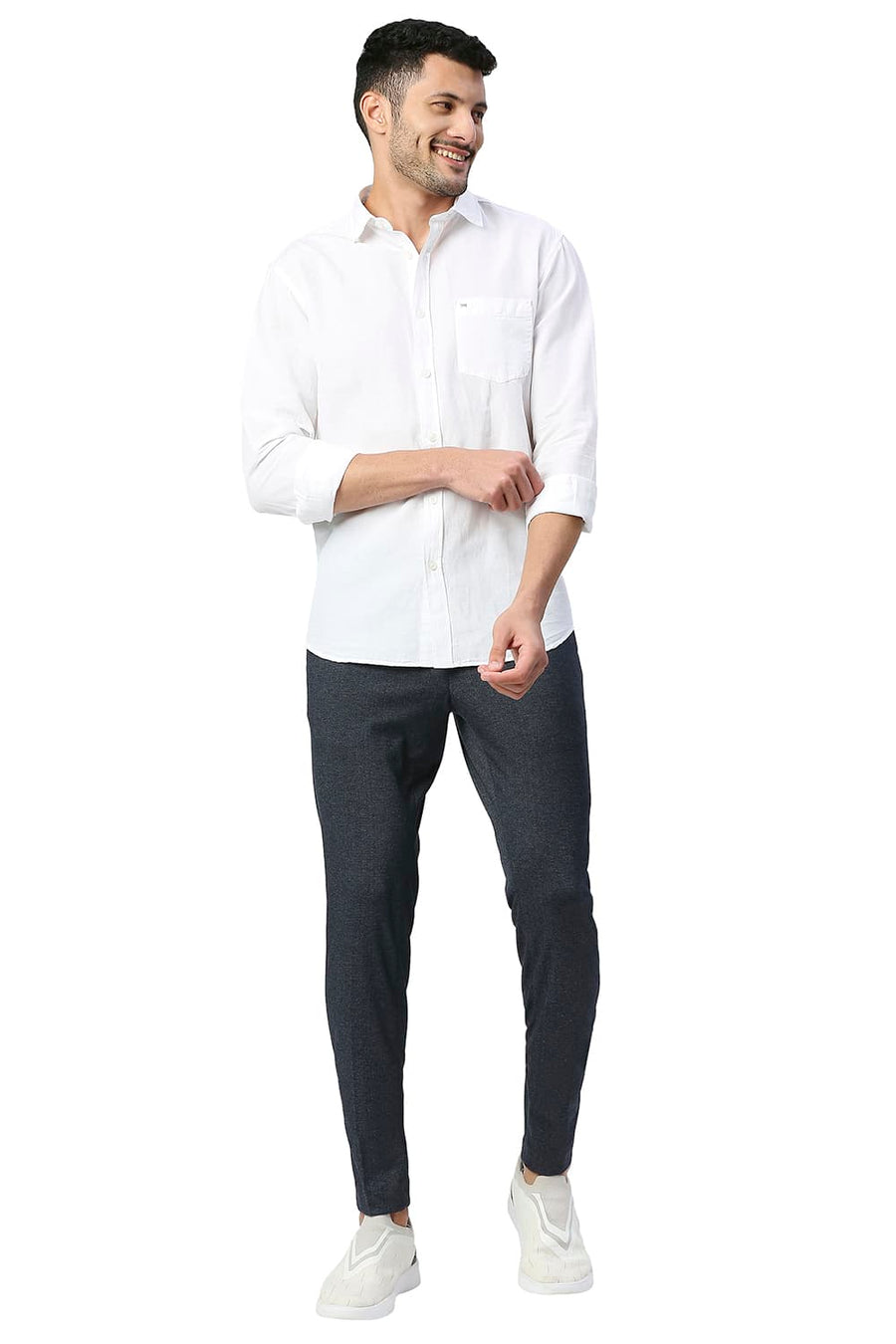BASICS SLIM FIT BRIGHT WHITE COTTON LINEN SHIRT