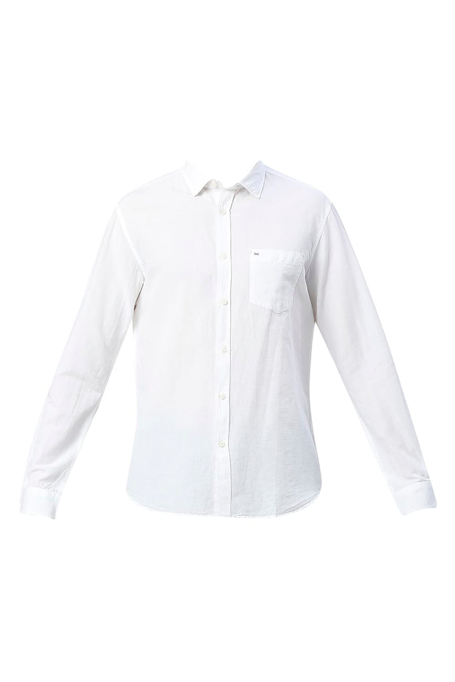 BASICS SLIM FIT BRIGHT WHITE COTTON LINEN SHIRT