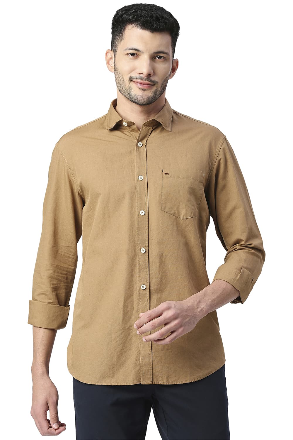 BASICS SLIM FIT COTTON LINEN SHIRT