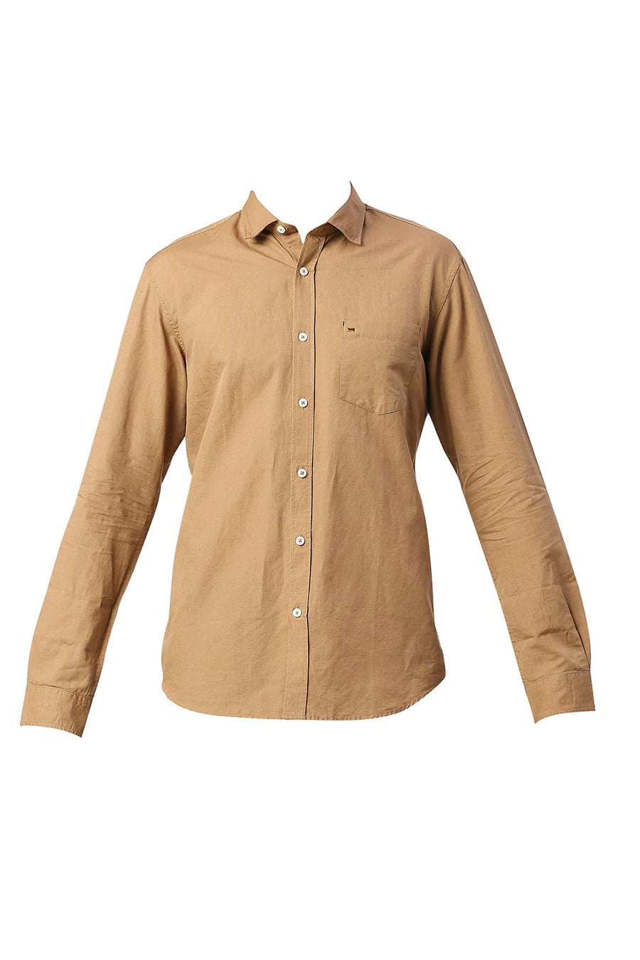 BASICS SLIM FIT BISCUIT KHAKI COTTON LINEN SHIRT