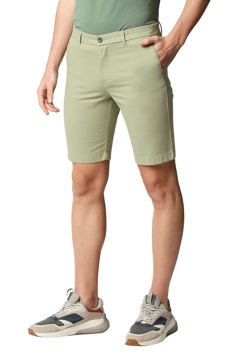 BASICS COMFORT FIT SWAMP GREEN PURE COTTON TWILL SHORTS