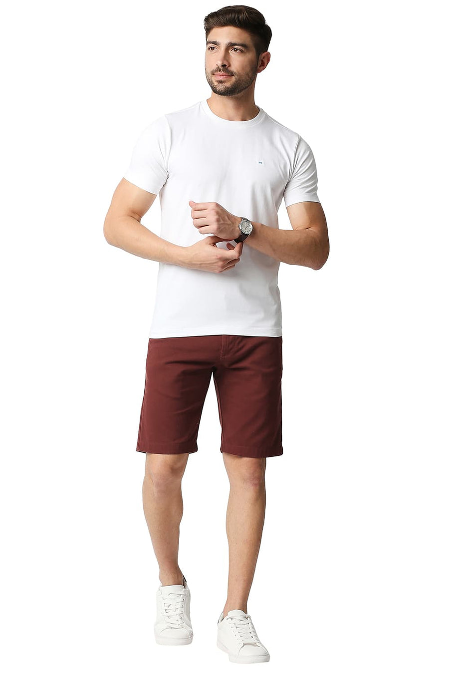 BASICS COMFORT FIT SYRAH RED PURE COTTON TWILL SHORTS