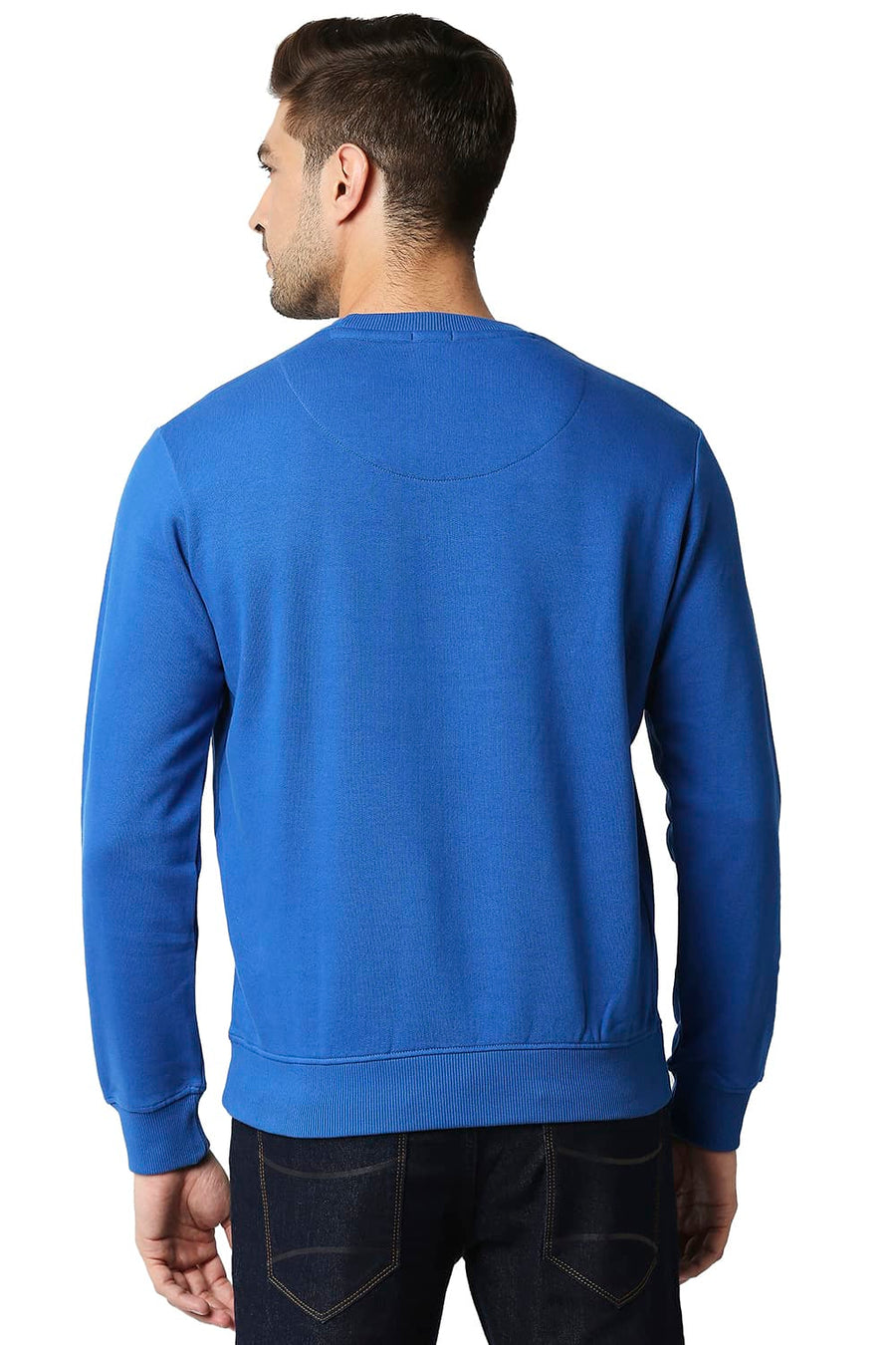 BASICS MUSCLE FIT SNORKEL BLUE BRUSHED FLEECE PULLOVER SWEATER