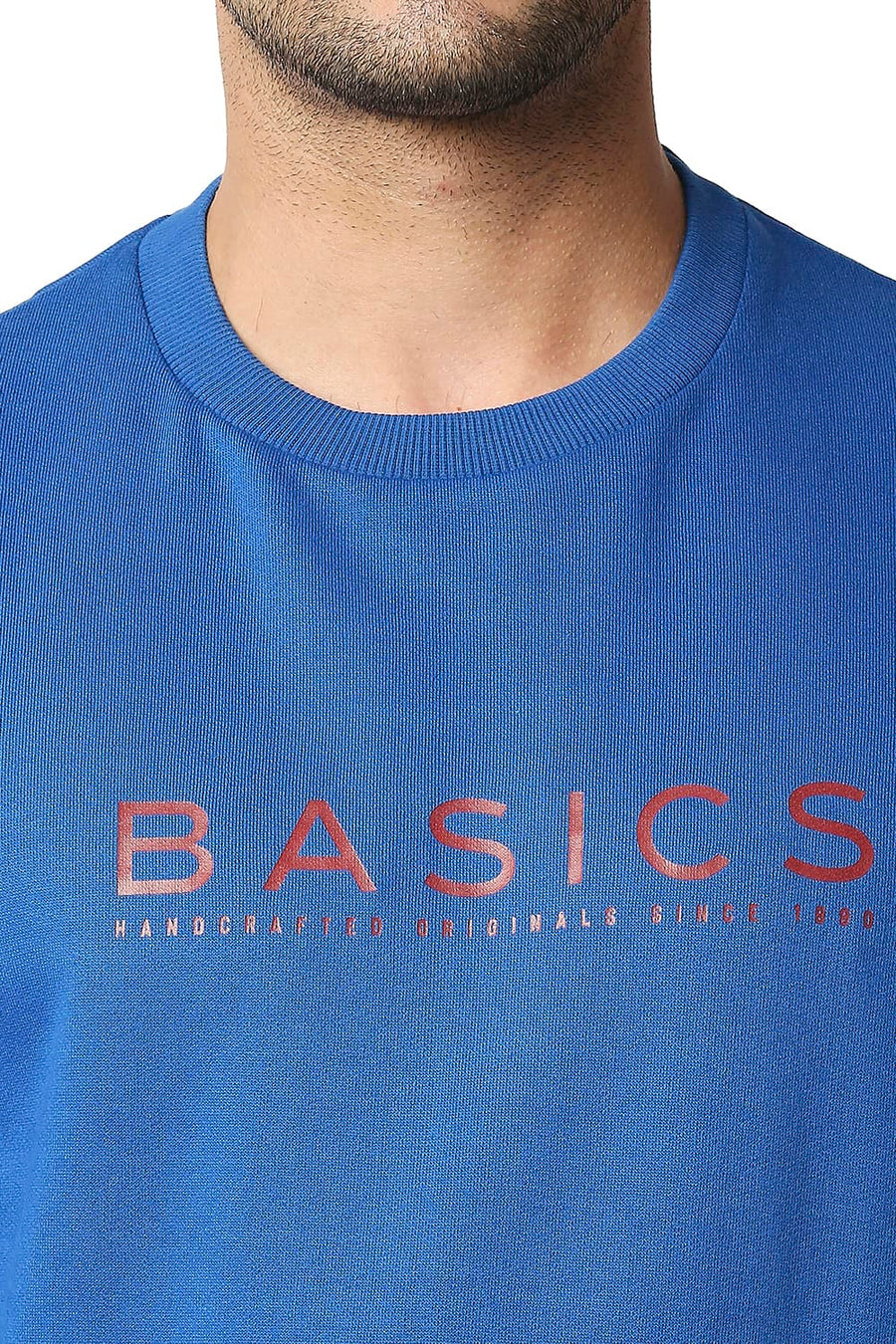 BASICS MUSCLE FIT SNORKEL BLUE BRUSHED FLEECE PULLOVER SWEATER