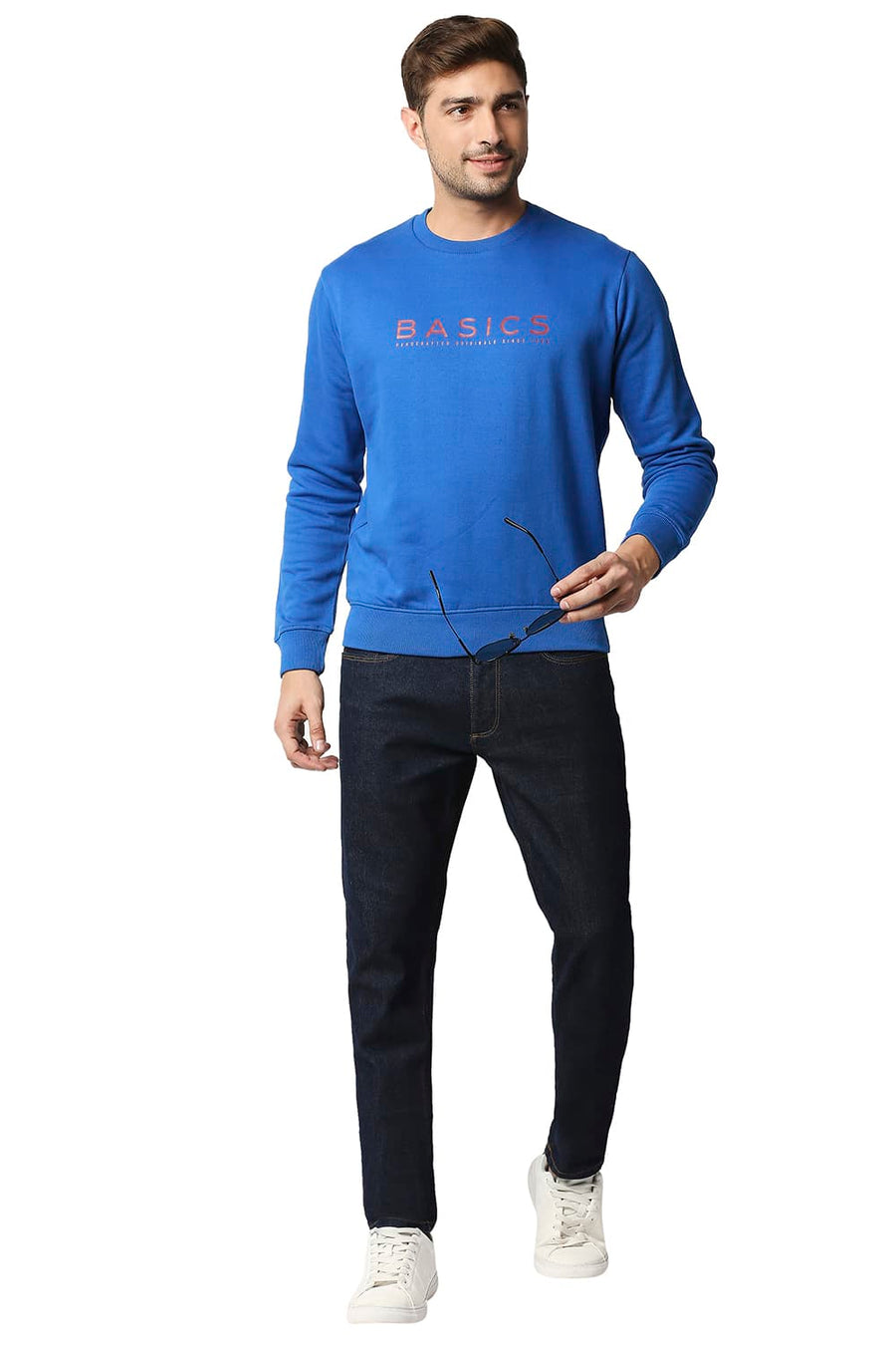 BASICS MUSCLE FIT SNORKEL BLUE BRUSHED FLEECE PULLOVER SWEATER