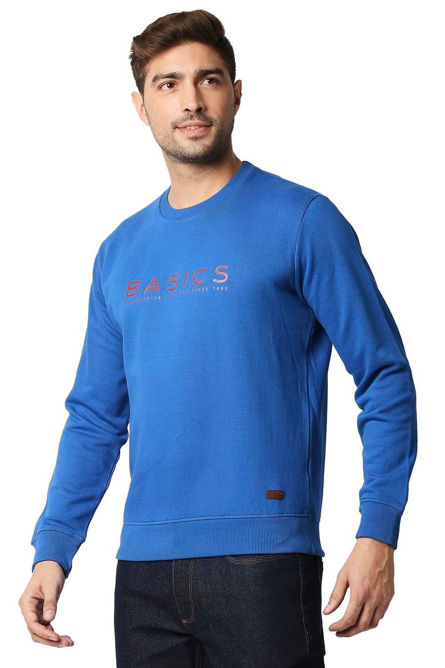 BASICS MUSCLE FIT SNORKEL BLUE BRUSHED FLEECE PULLOVER SWEATER