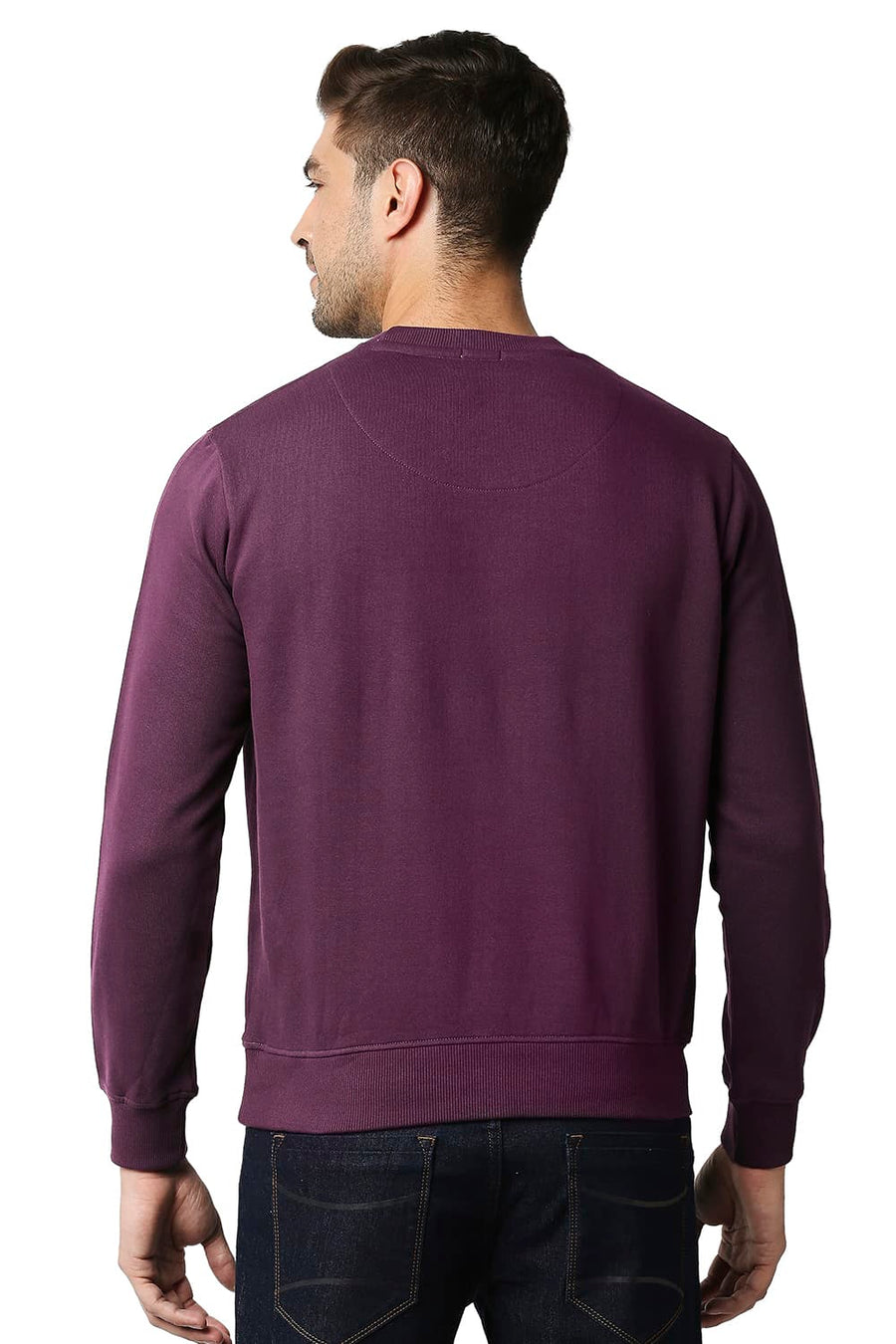 BASICS MUSCLE FIT SHADOW PURPLE BRUSHED FLEECE PULLOVER SWEATER