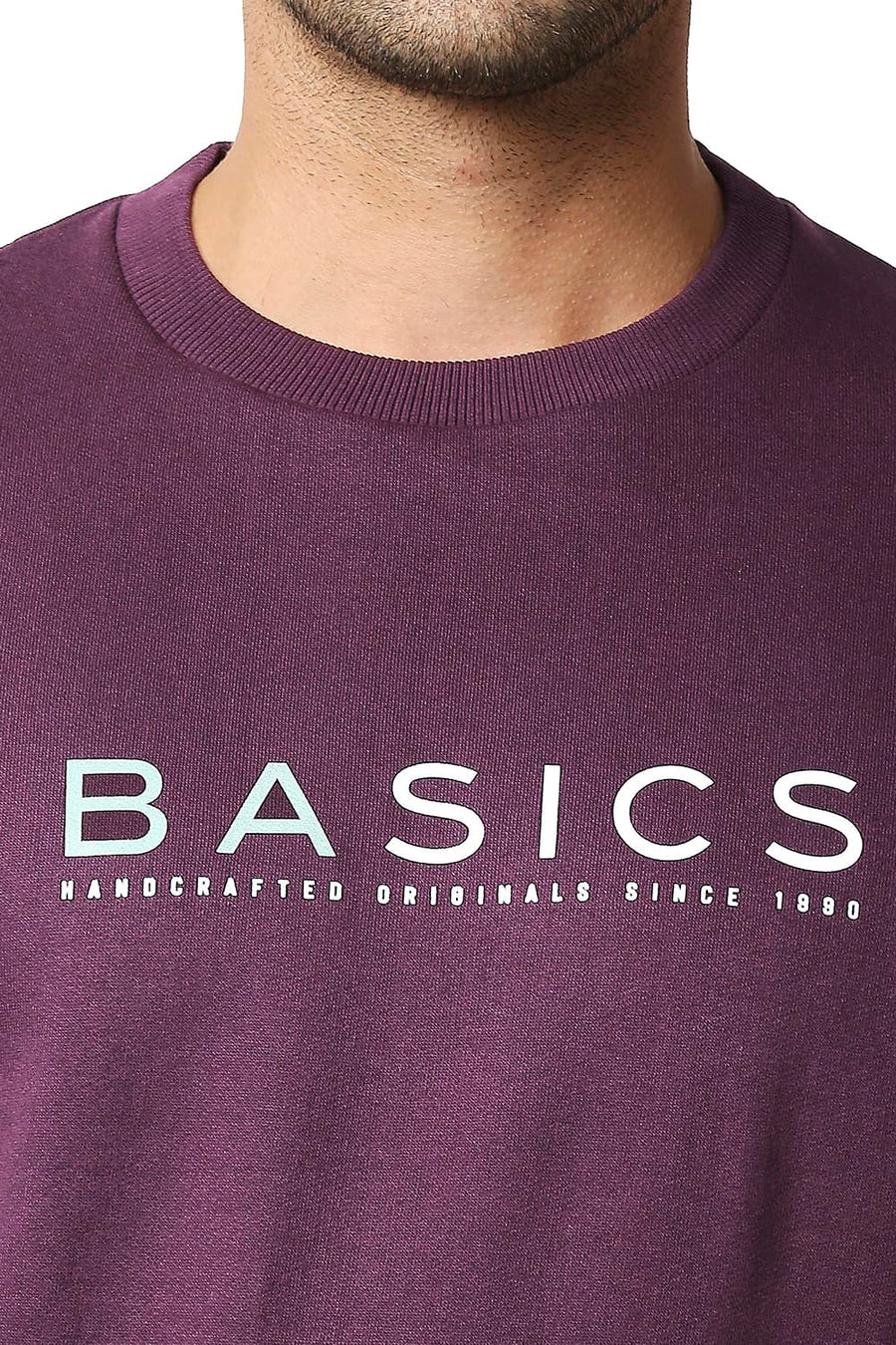 BASICS MUSCLE FIT SHADOW PURPLE BRUSHED FLEECE PULLOVER SWEATER