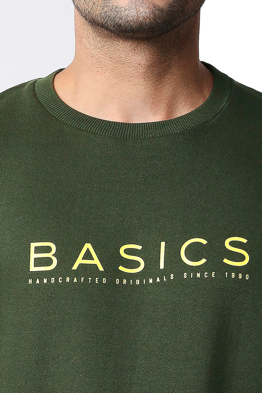 BASICS MUSCLE FIT ROSIN BRUSHED FLEECE PULLOVER SWEATER