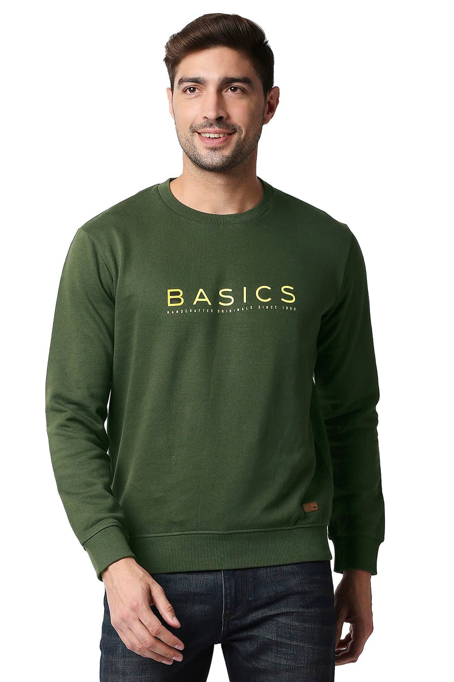 BASICS MUSCLE FIT ROSIN BRUSHED FLEECE PULLOVER SWEATER