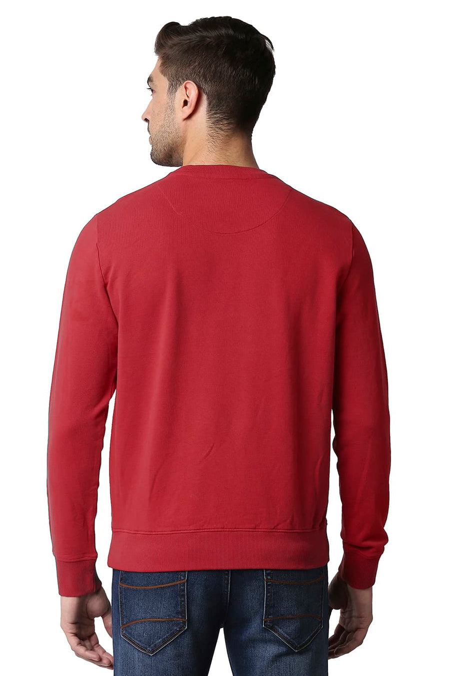 BASICS MUSCLE FIT RIO RED LOOP KNIT PULLOVER SWEATER