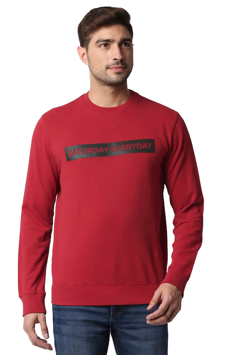BASICS MUSCLE FIT RIO RED LOOP KNIT PULLOVER SWEATER