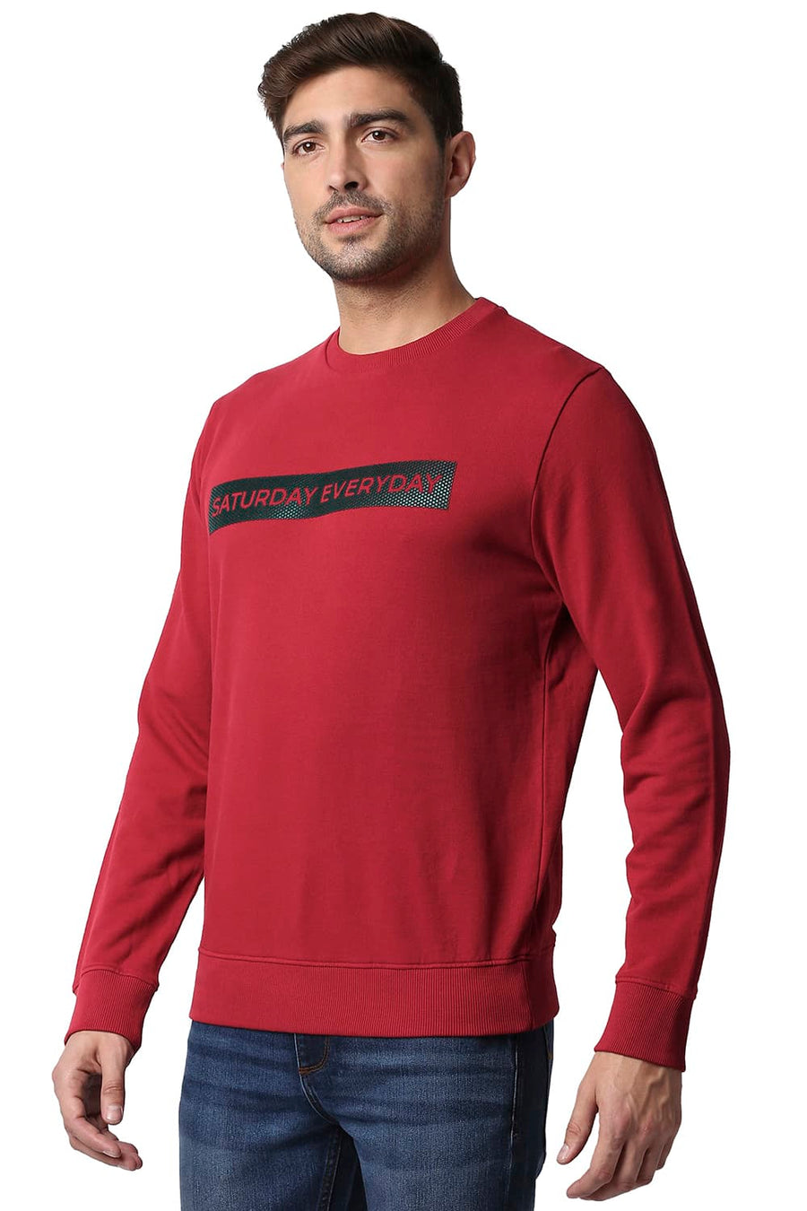 BASICS MUSCLE FIT RIO RED LOOP KNIT PULLOVER SWEATER