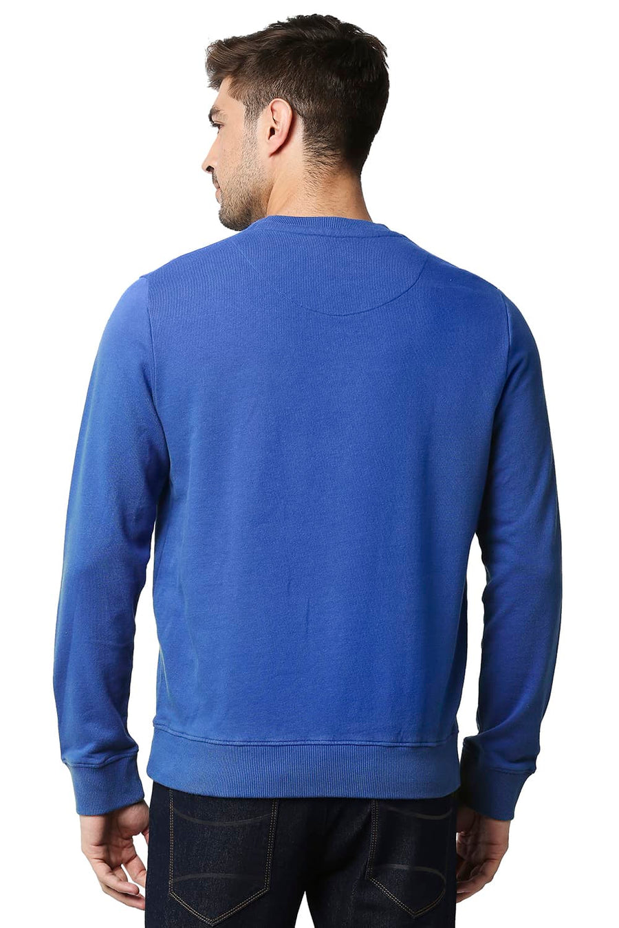 BASICS MUSCLE FIT TRUE BLUE LOOP KNIT PULLOVER SWEATER