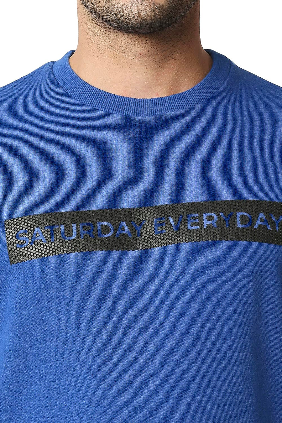 BASICS MUSCLE FIT TRUE BLUE LOOP KNIT PULLOVER SWEATER