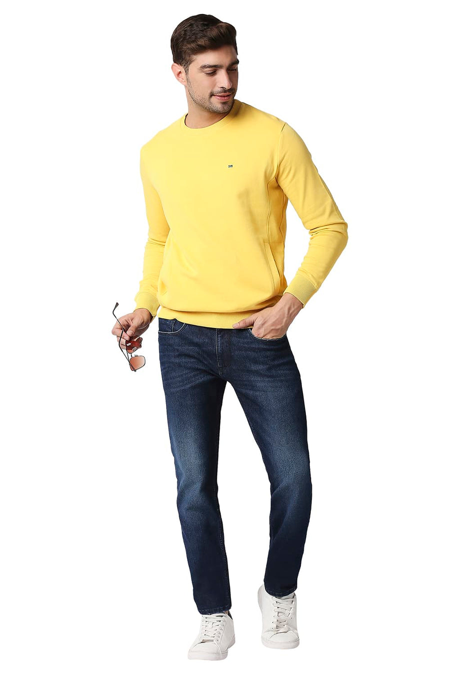 BASICS MUSCLE FIT SNAPDRAGON NON BRUSHED FLEECE PULLOVER SWEATER