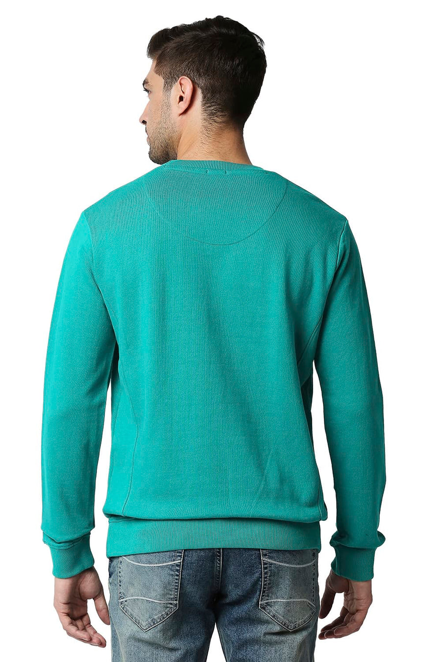 BASICS MUSCLE FIT QUFTZAL GREEN NON BRUSHED FLEECE PULLOVER SWEATER