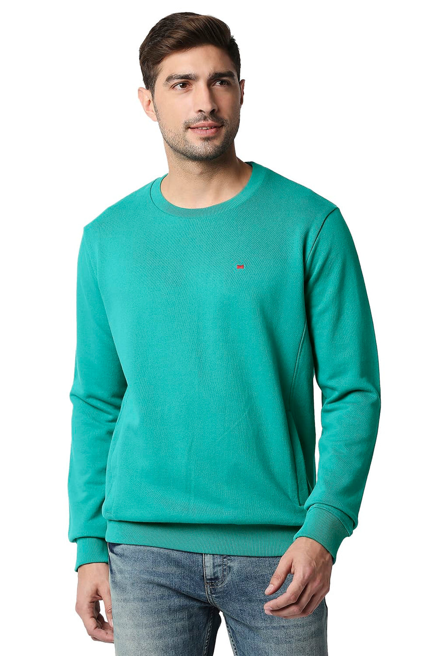 BASICS MUSCLE FIT QUFTZAL GREEN NON BRUSHED FLEECE PULLOVER SWEATER