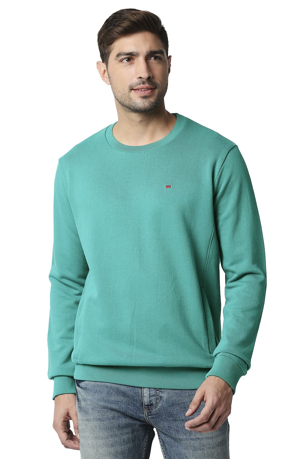 BASICS MUSCLE FIT NON BRUSHED FLEECE PULLOVER SWEATER