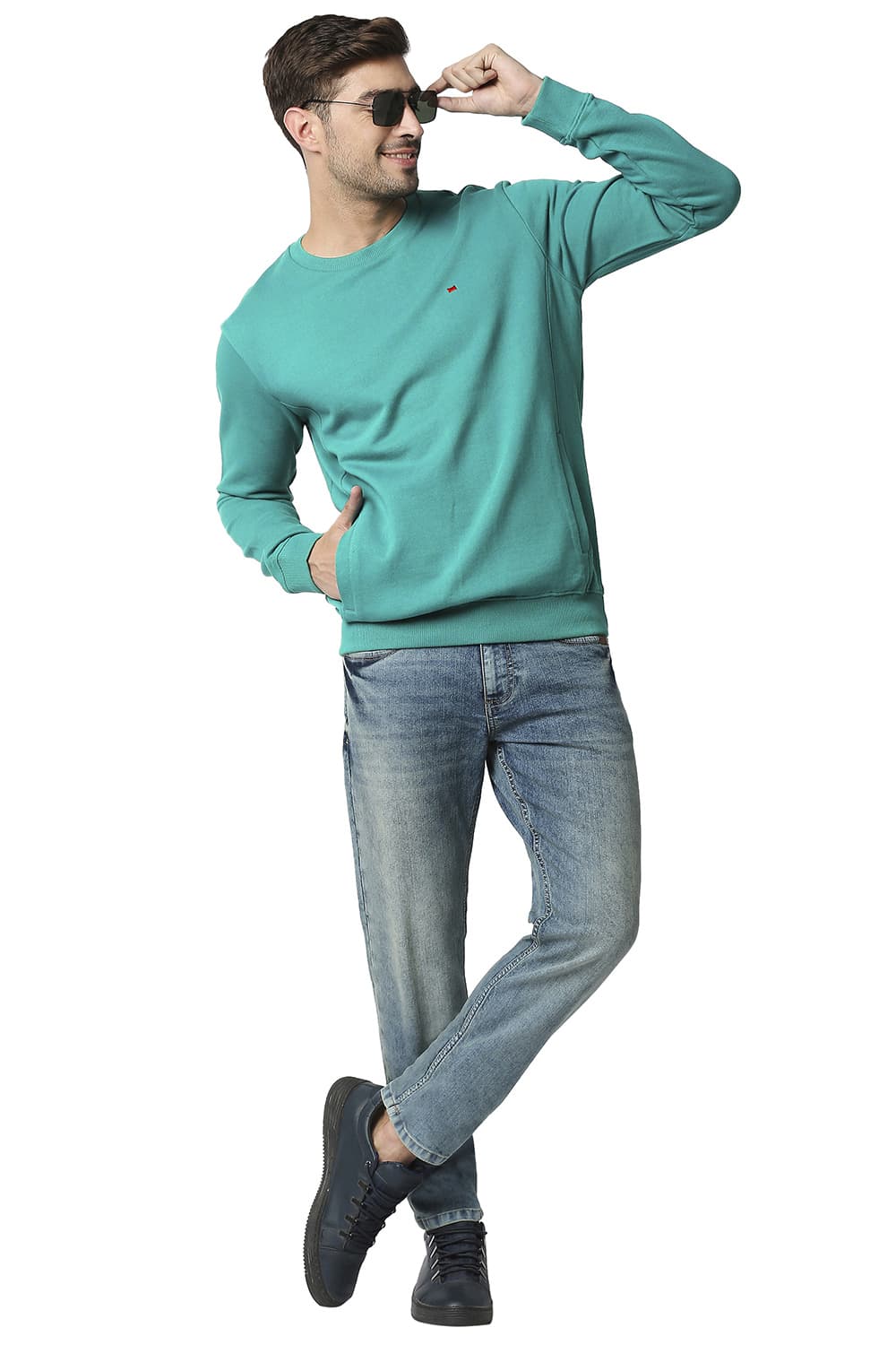 BASICS MUSCLE FIT NON BRUSHED FLEECE PULLOVER SWEATER