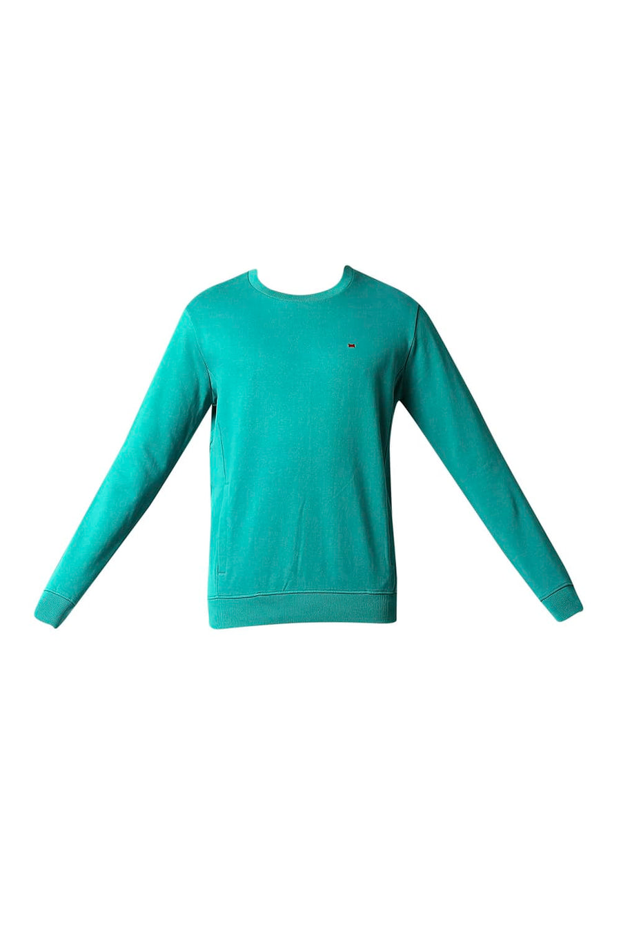 BASICS MUSCLE FIT QUFTZAL GREEN NON BRUSHED FLEECE PULLOVER SWEATER