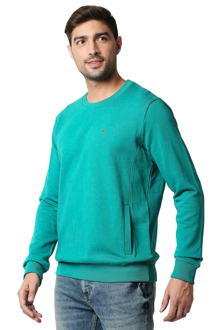 BASICS MUSCLE FIT QUFTZAL GREEN NON BRUSHED FLEECE PULLOVER SWEATER