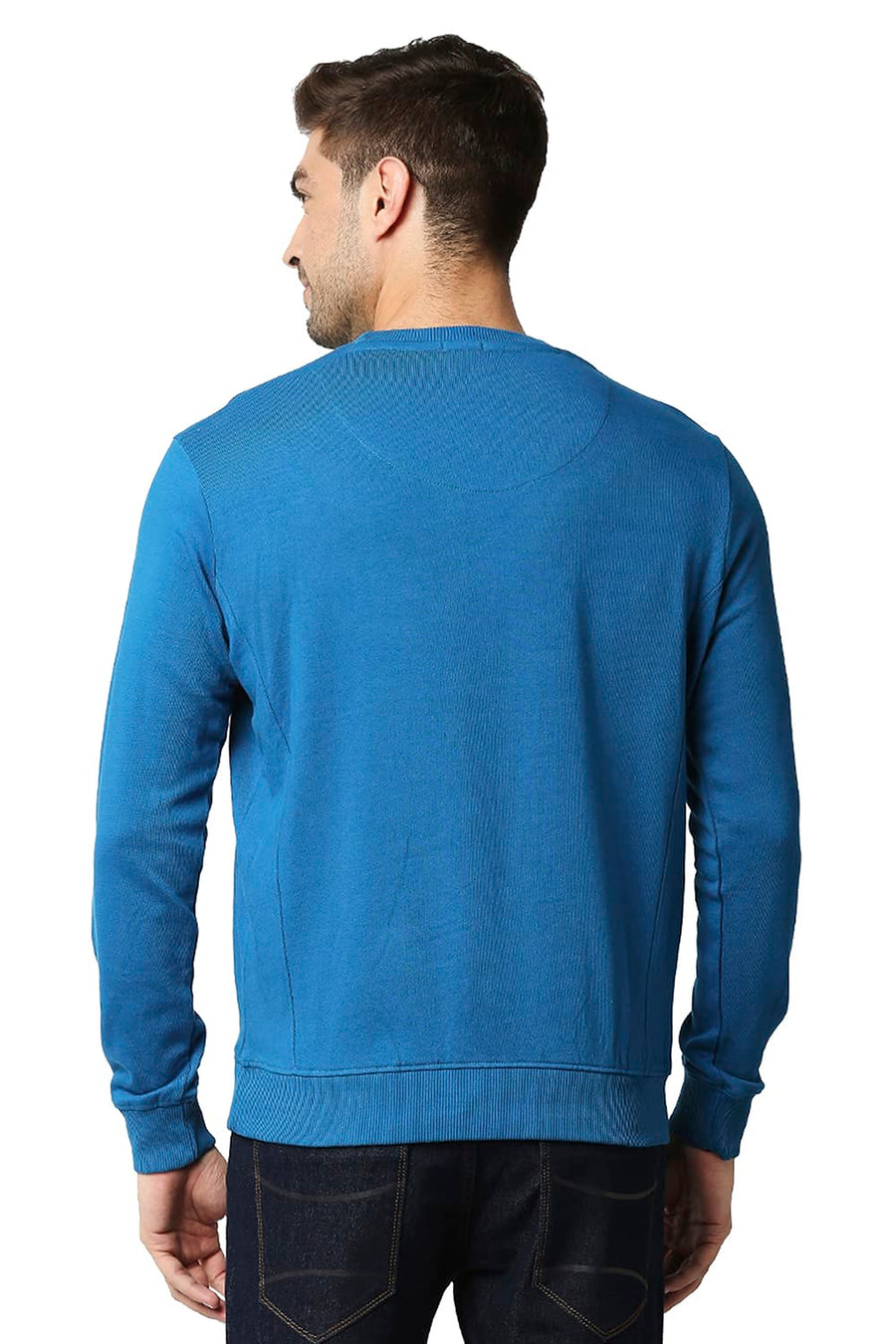BASICS MUSCLE FIT MYKONOS BLUE NON BRUSHED FLEECE PULLOVER SWEATER