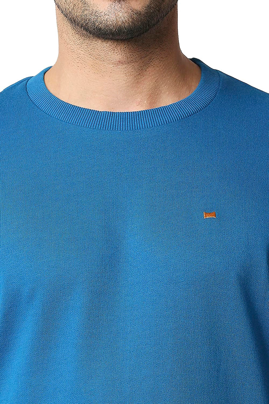 BASICS MUSCLE FIT MYKONOS BLUE NON BRUSHED FLEECE PULLOVER SWEATER
