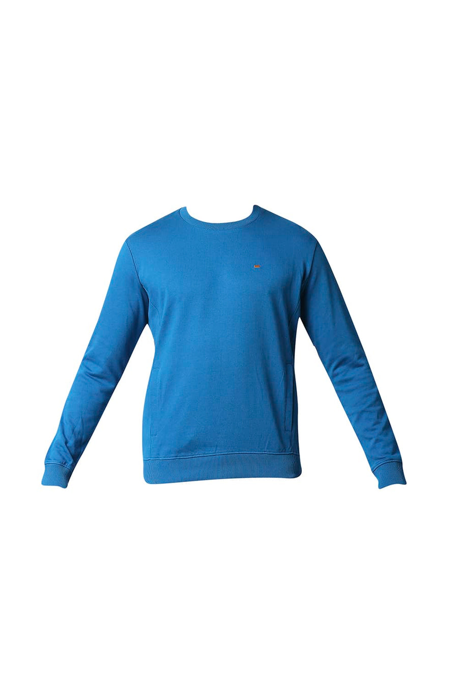 BASICS MUSCLE FIT MYKONOS BLUE NON BRUSHED FLEECE PULLOVER SWEATER