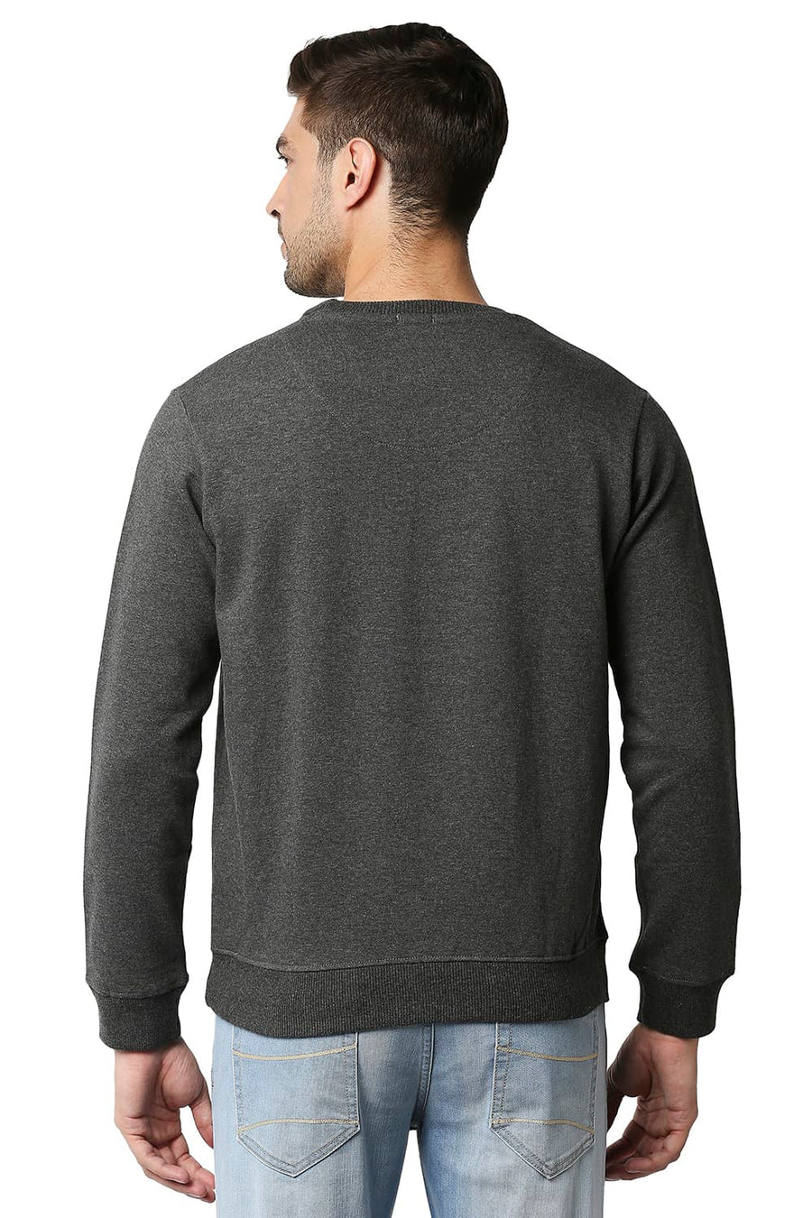 BASICS MUSCLE FIT ANTHRACITE HEATHER BRUSHED FLEECE PULLOVER SWEATER
