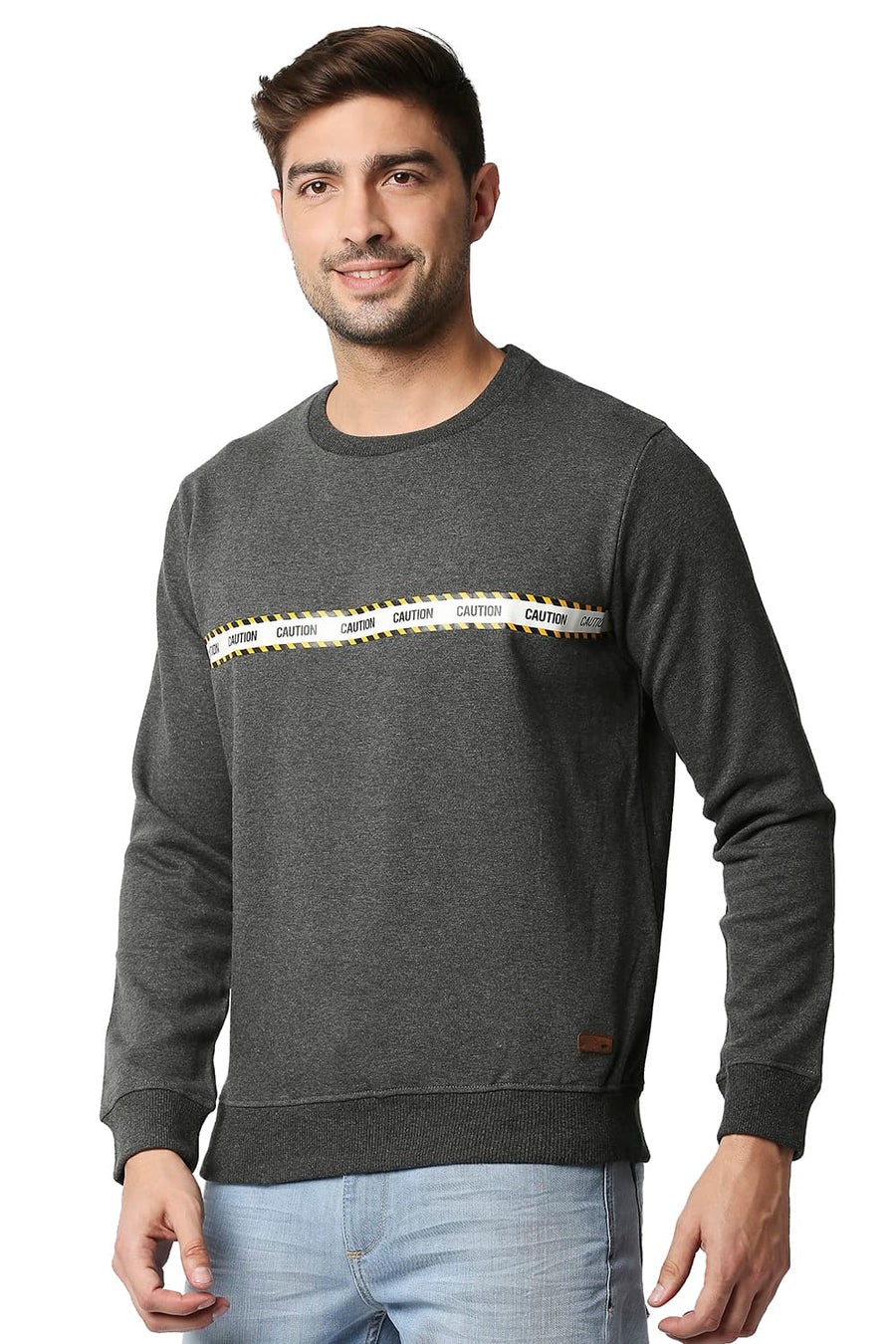 BASICS MUSCLE FIT ANTHRACITE HEATHER BRUSHED FLEECE PULLOVER SWEATER