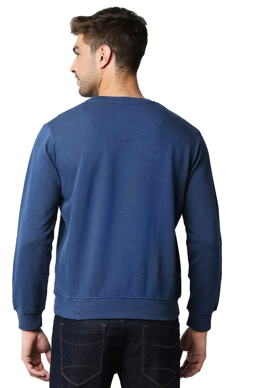 BASICS MUSCLE FIT ESTATE BLUE BRUSHED FLEECE PULLOVER SWEATER