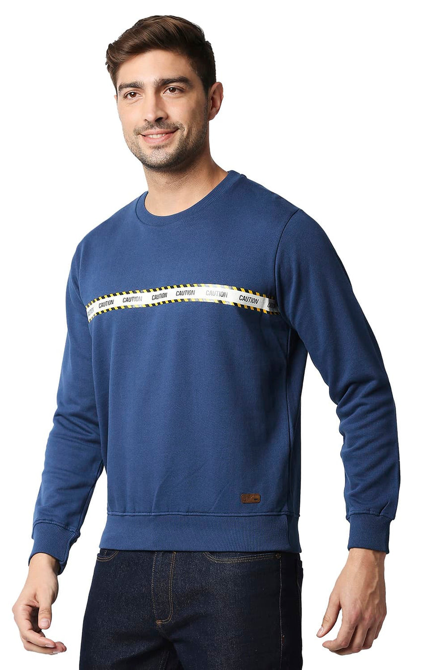 BASICS MUSCLE FIT ESTATE BLUE BRUSHED FLEECE PULLOVER SWEATER