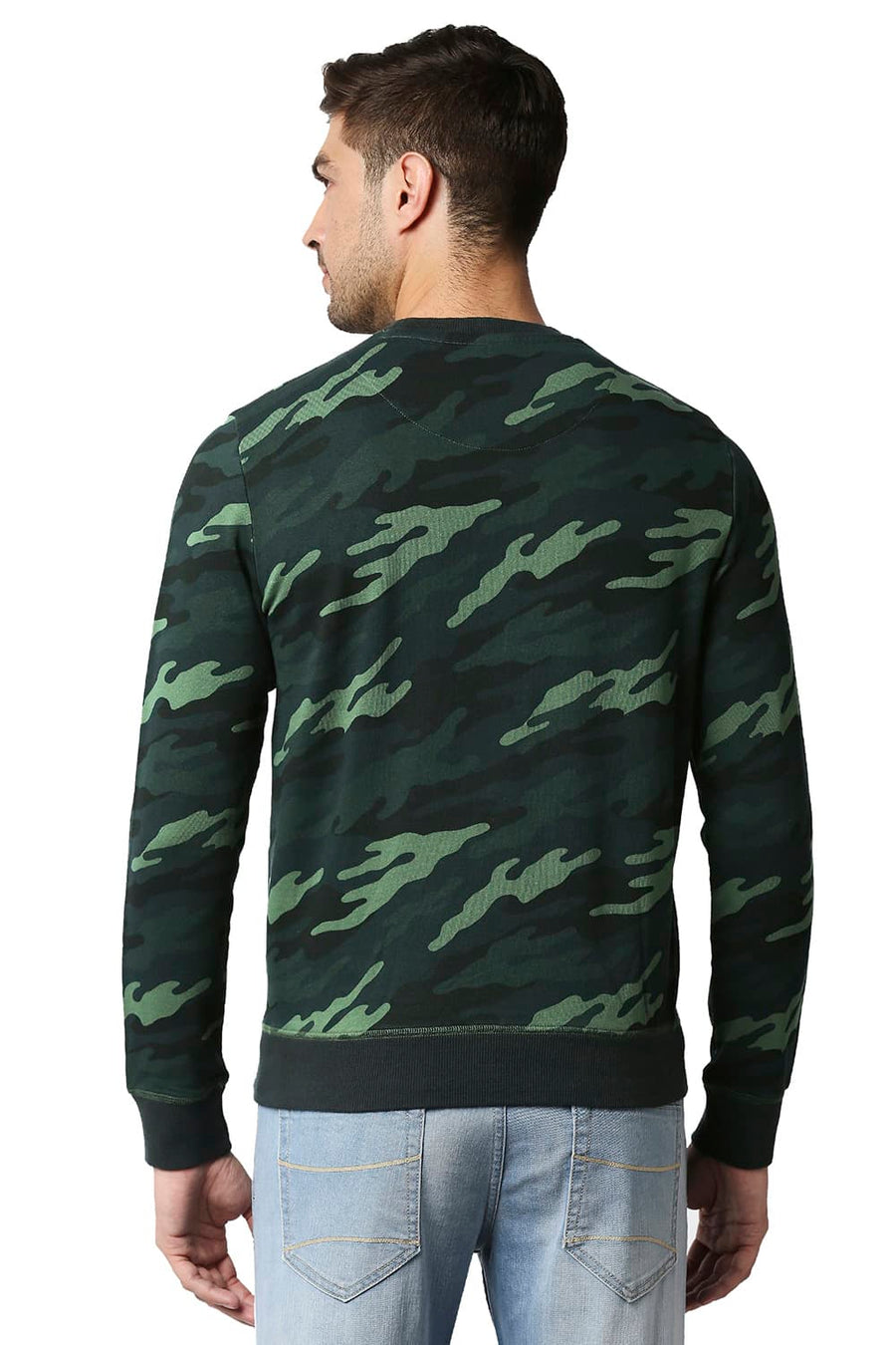 BASICS MUSCLE FIT CAMO GREEN LOOP KNIT PULLOVER SWEATER