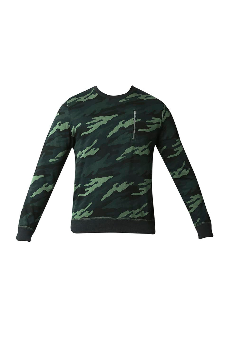 BASICS MUSCLE FIT CAMO GREEN LOOP KNIT PULLOVER SWEATER