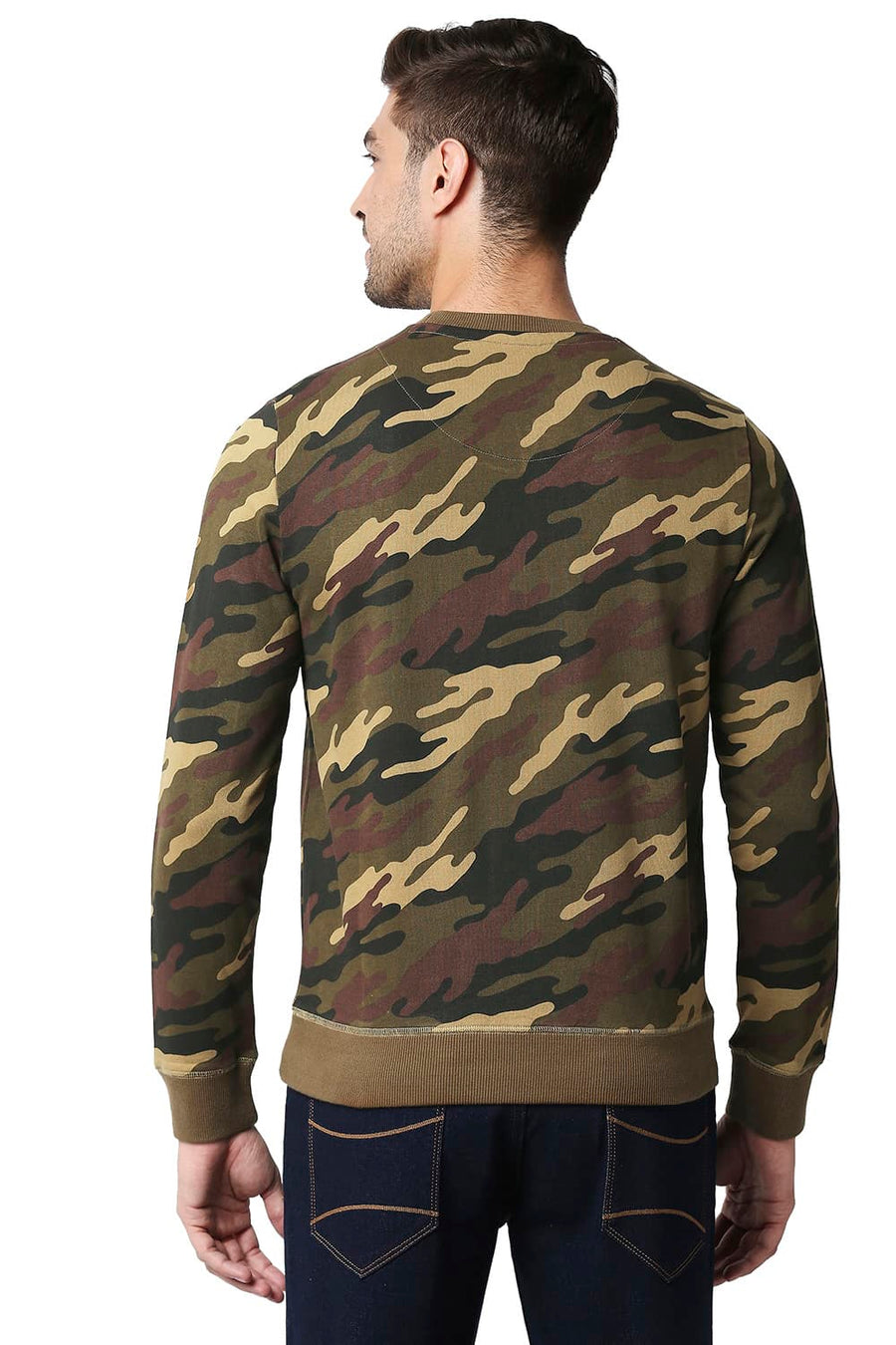 BASICS MUSCLE FIT CAMO BROWN LOOP KNIT PULLOVER SWEATER