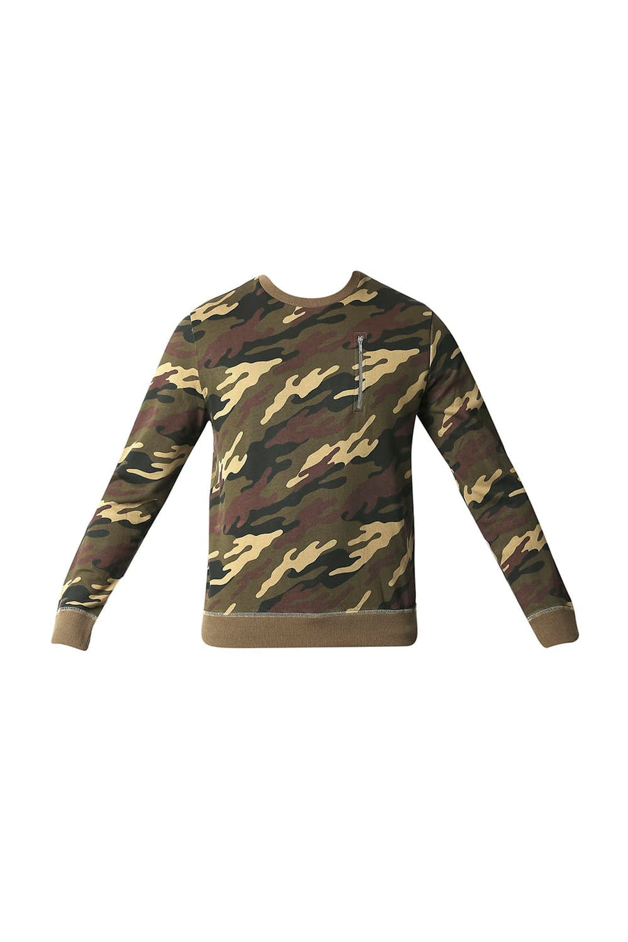 BASICS MUSCLE FIT CAMO BROWN LOOP KNIT PULLOVER SWEATER