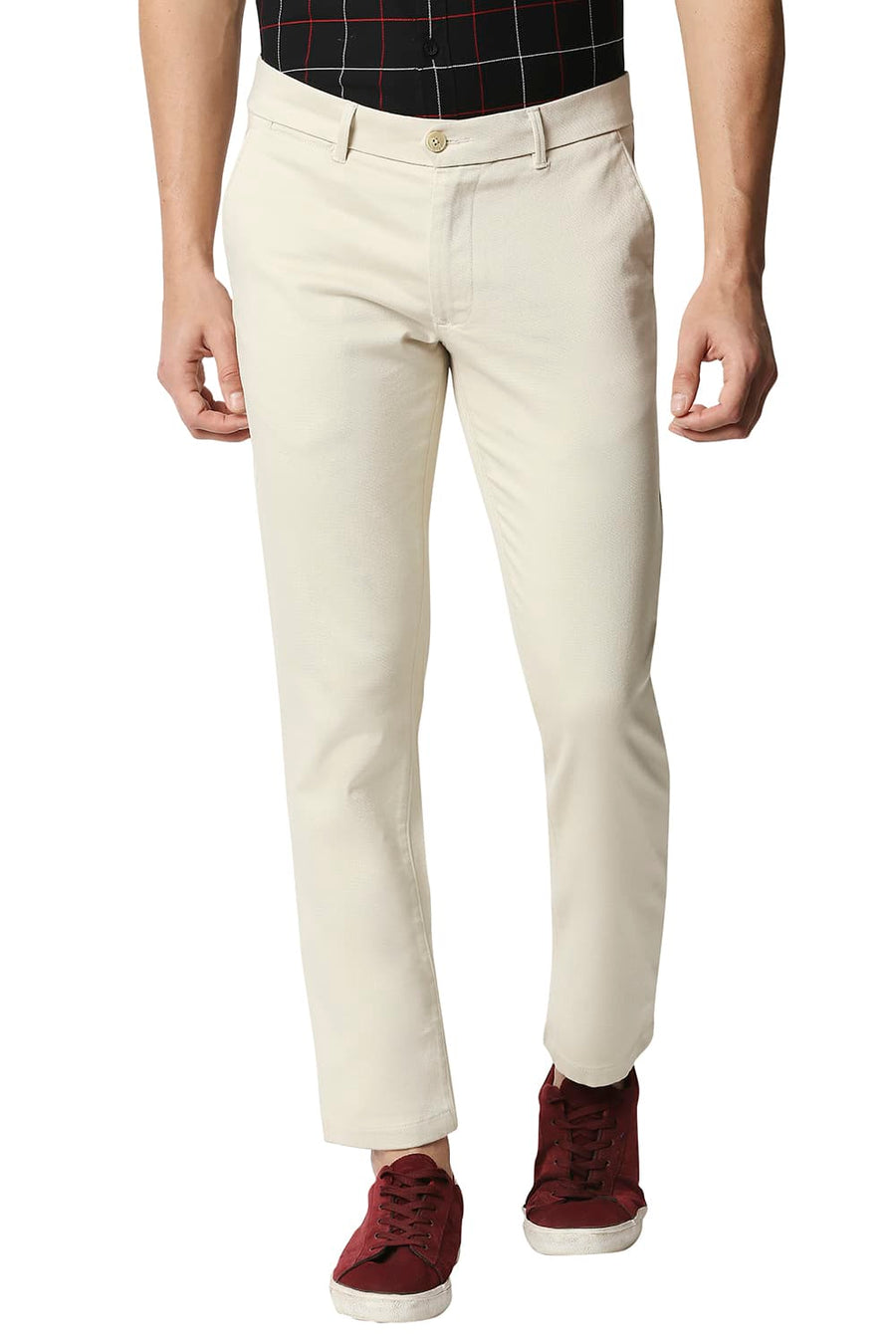 BASICS TAPERED FIT TURTLE DOVE ECRU STRETCH TROUSERS