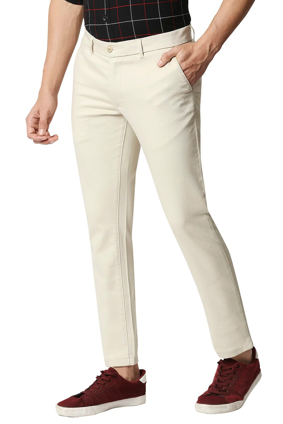 BASICS TAPERED FIT TURTLE DOVE ECRU STRETCH TROUSERS