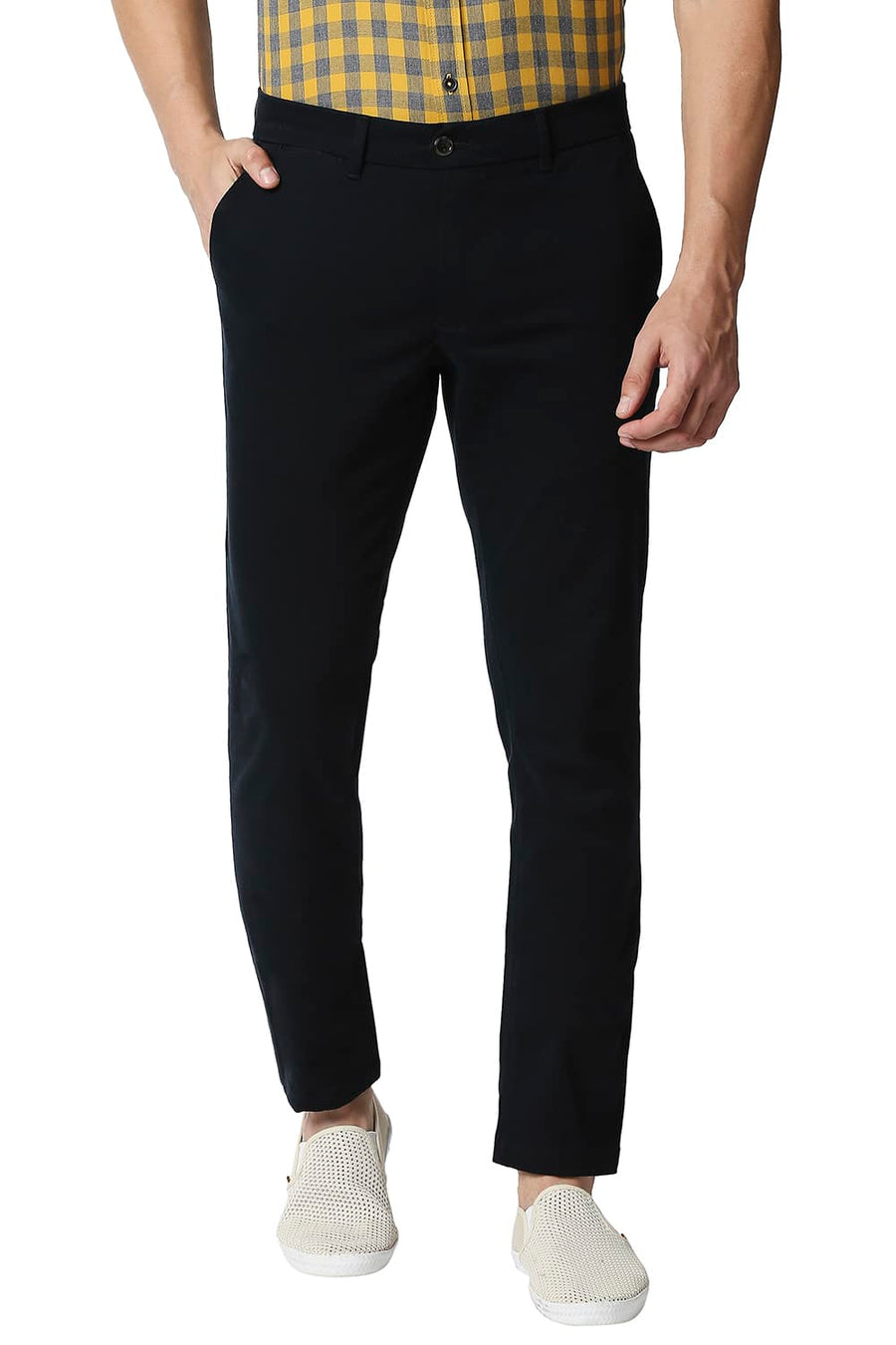 BASICS TAPERED FIT VULCAN NAVY STRETCH TROUSERS