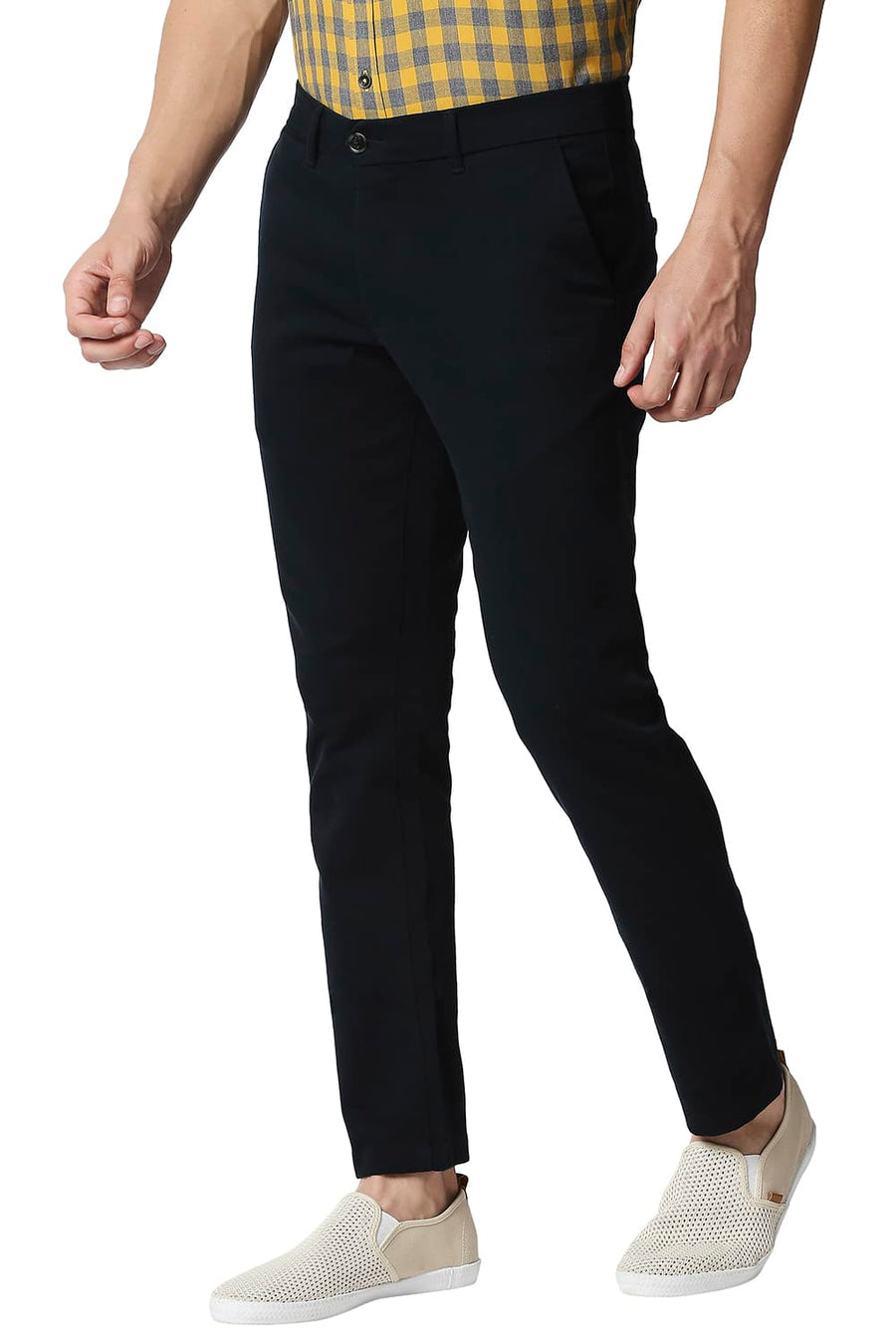 BASICS TAPERED FIT VULCAN NAVY STRETCH TROUSERS