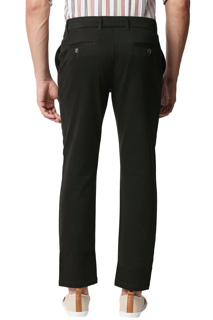 BASICS TAPERED FIT ROSIN OLIVE STRETCH TROUSERS