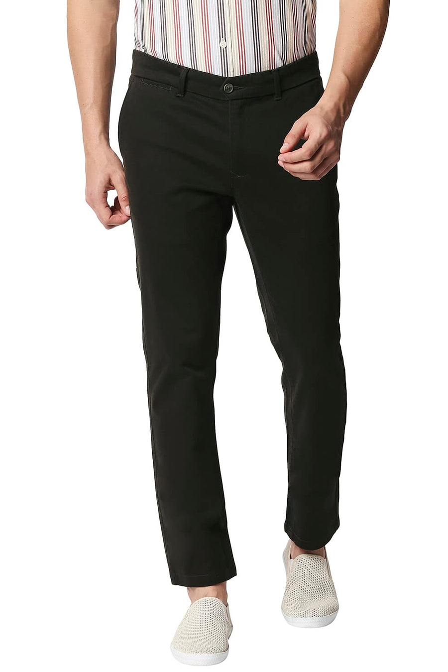BASICS TAPERED FIT ROSIN OLIVE STRETCH TROUSERS