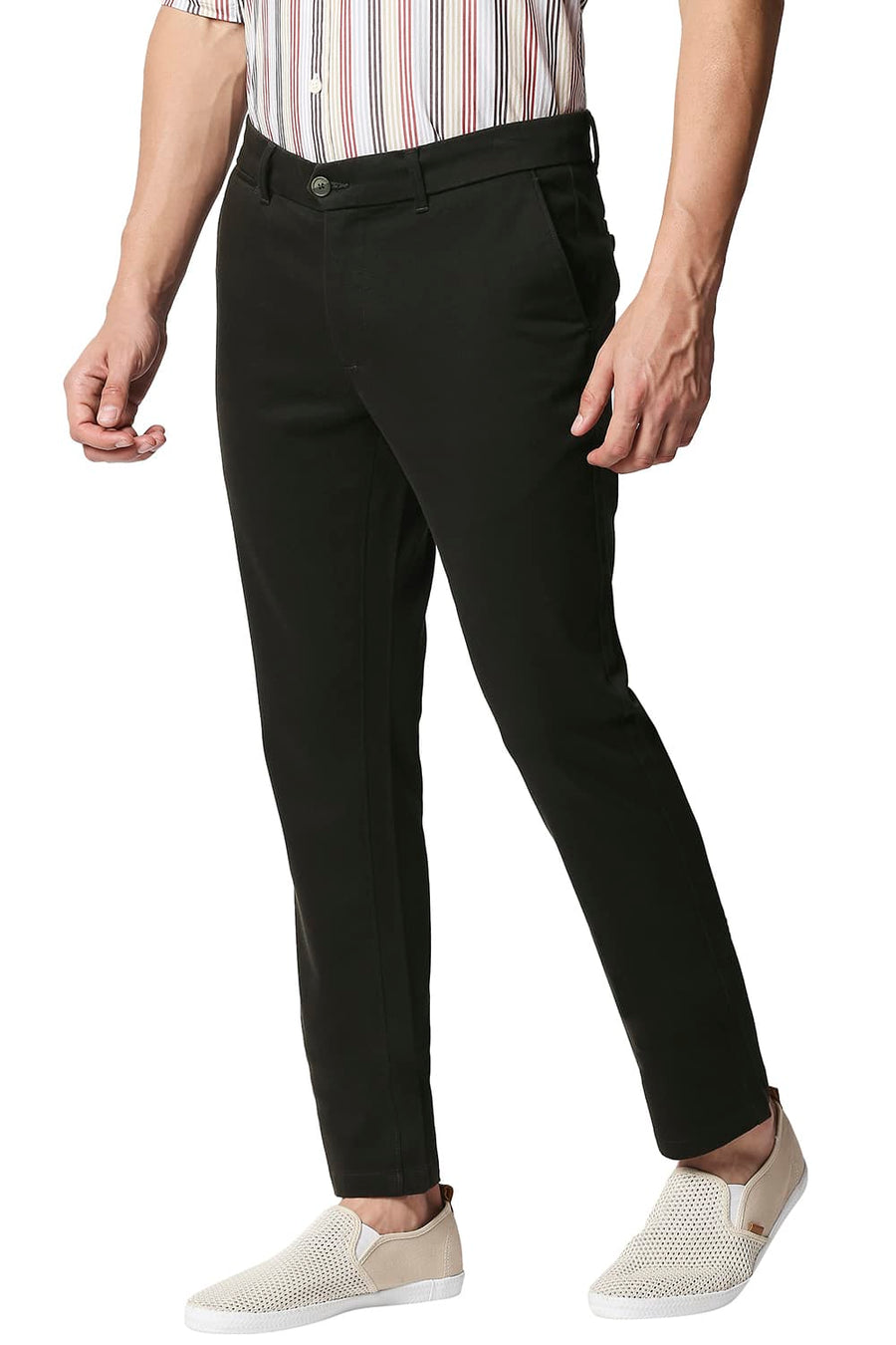 BASICS TAPERED FIT ROSIN OLIVE STRETCH TROUSERS