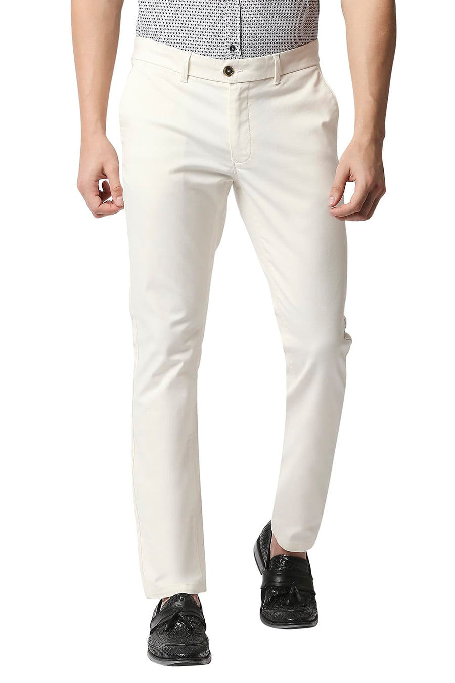BASICS TAPERED FIT WHISPER ECRU STRETCH TROUSERS